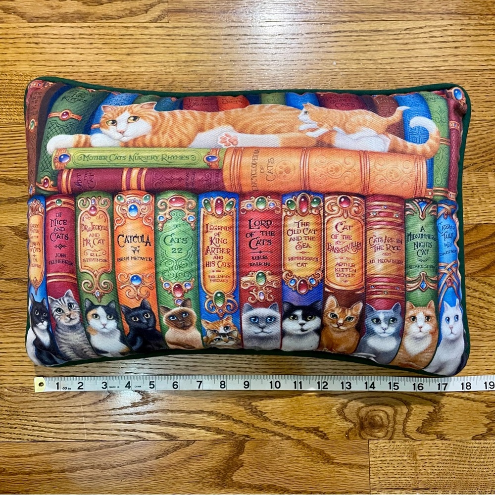 Humorous Whimsical Vibrant Cats and Library Books Decorative Pillow - Picture 8 of 10